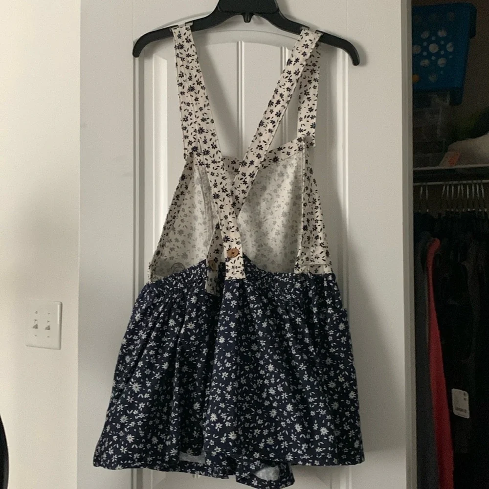 NWOT FREE PEOPLE Floral Colorblock Shortalls Overalls Romper in Blue White - Picture 7 of 10